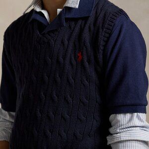 POLO by Ralph Lauren Schoolboy Blue Cable Knit Vest Sweater (Size L 18/20Y)